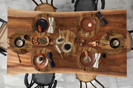 Sets de table ronds - Dessous de verre - Napperons de table ronds - Tronc d'arbre - Bois - Structure - 10 pièces