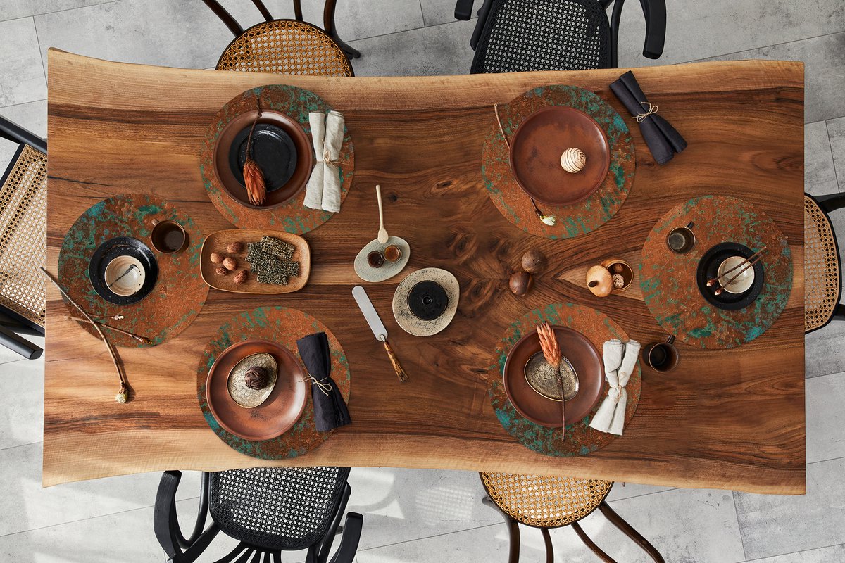 Ronde placemats - Onderlegger - Placemats rond - Staalplaat - Turquoise - Roest print - 6 stuks