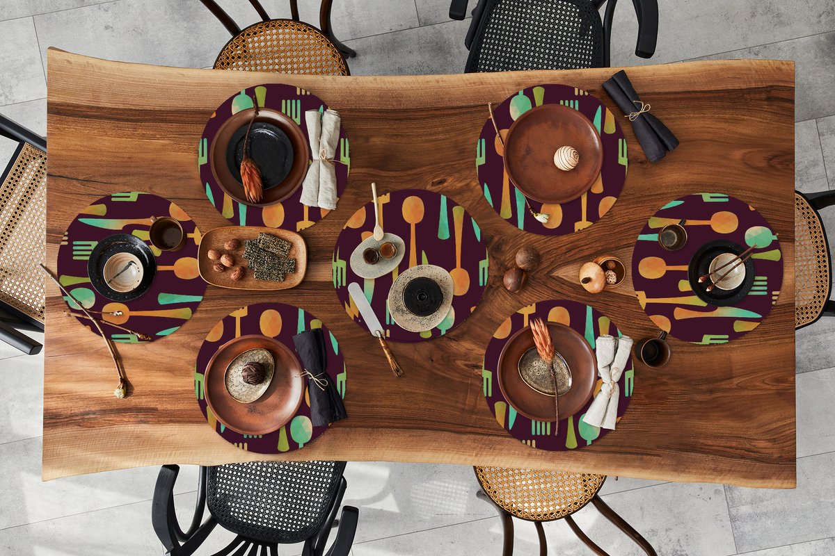 Ronde placemats - Onderlegger - Placemats rond - Keukengerei - Patroon - Retro - 8 stuks