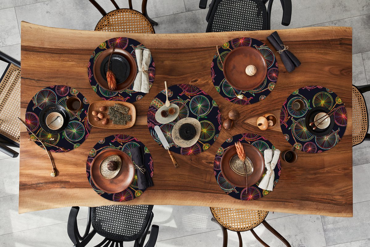 Ronde placemats - Onderlegger - Placemats rond - Puber - Fiets - Patronen - 10 stuks