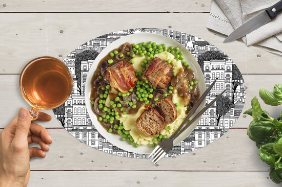 Napperons ovales - Sous-verres - Sets de table ovales - Motif - Maisons - Villes - 6 pièces