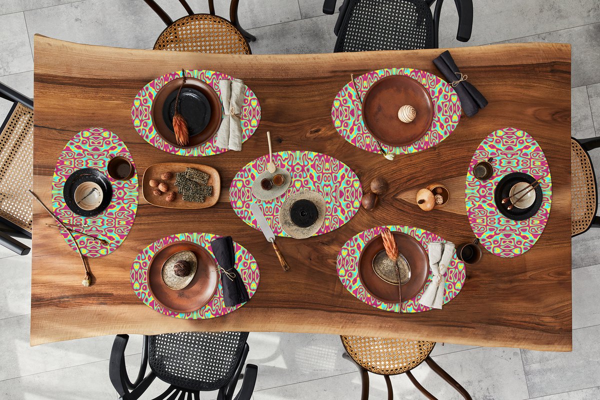 Placemats ovaal - Onderleggers - Ovale placemats - Abstract - Patroon - Lavalamp - Hippie - 8 stuks