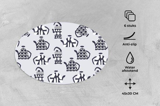 Napperons ovales - Sets de table - Sets de table ovales - Théière - Motifs - Thee - 6 pièces