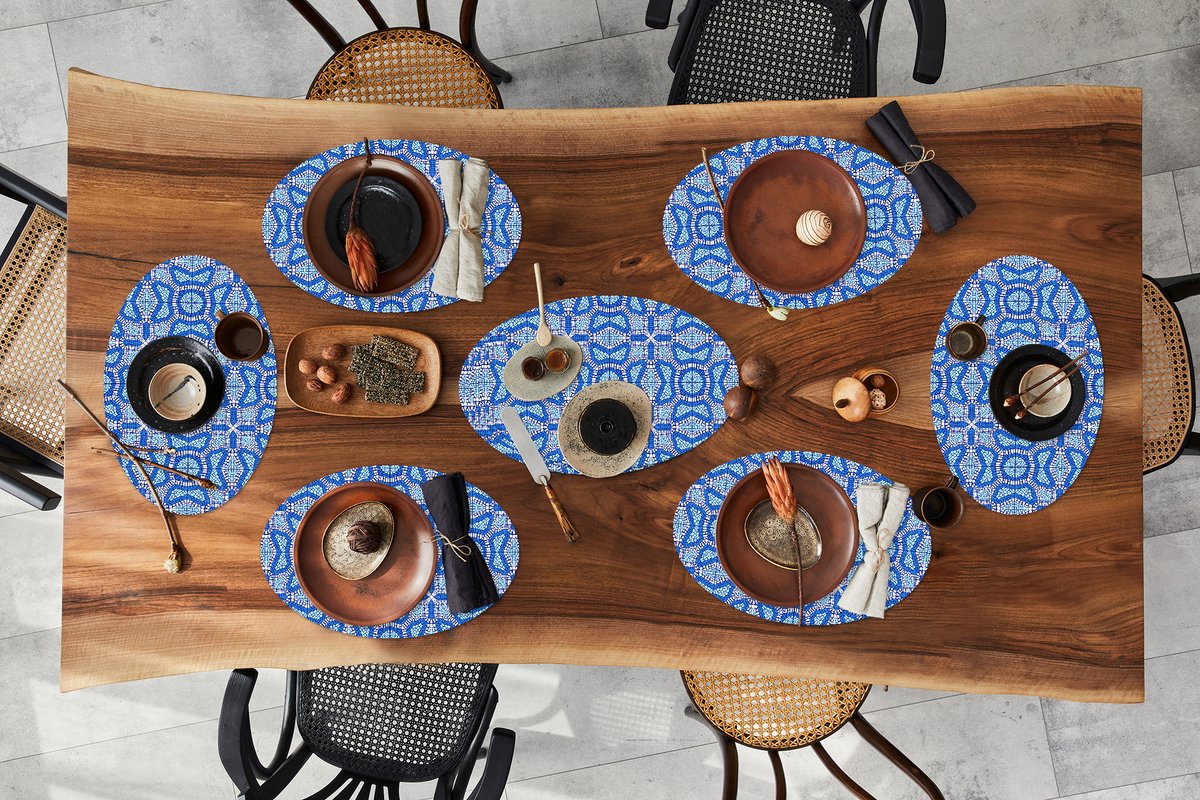 Placemats ovaal - Onderleggers - Ovale placemats - Mozaïek - Blauw - Design - 10 stuks