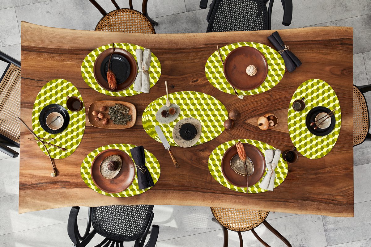 Placemats ovaal - Onderleggers - Ovale placemats - Blokken - Patroon - 3D - 10 stuks