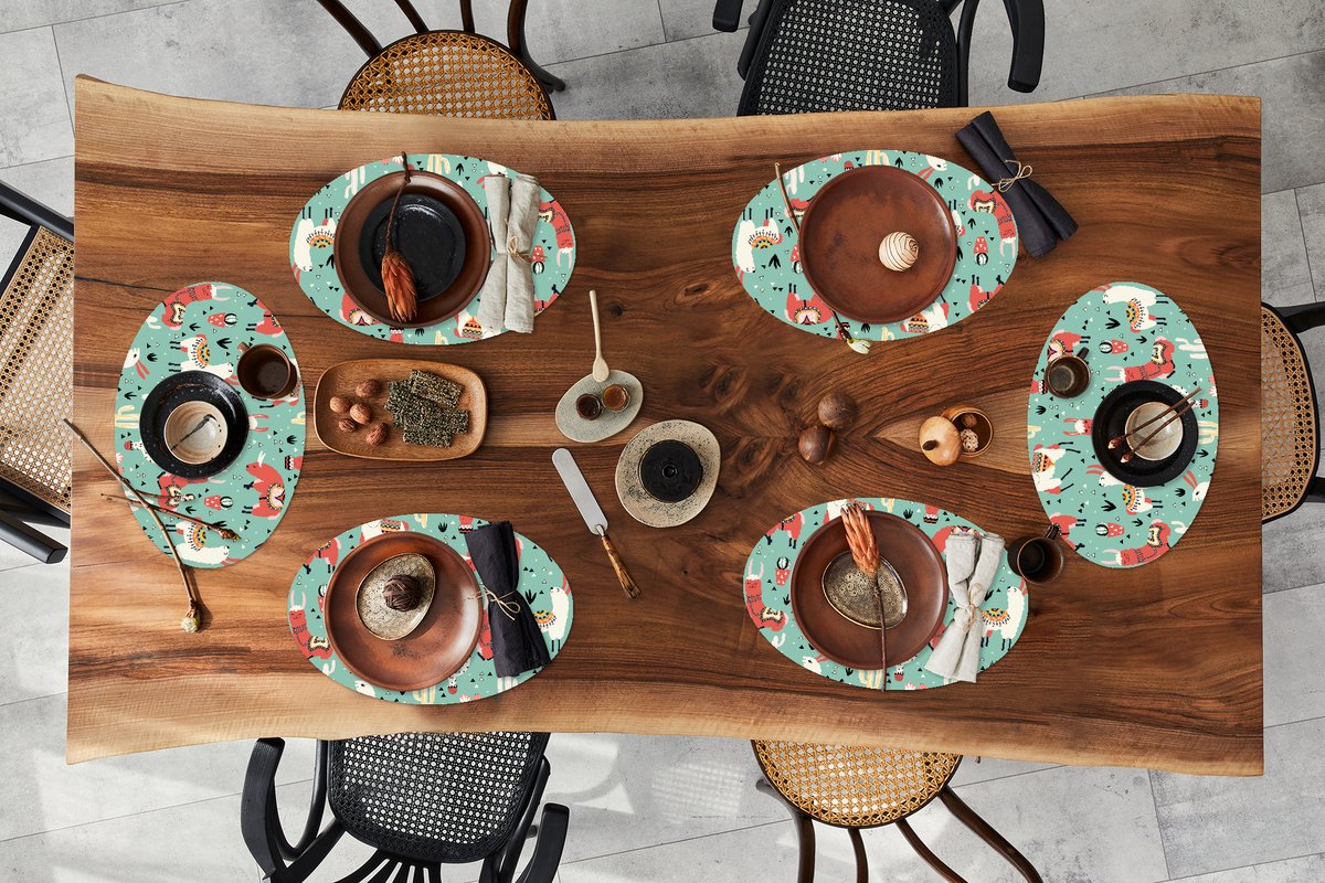 Placemats ovaal - Onderleggers - Ovale placemats - Lama - Patronen - Cactus - 6 stuks
