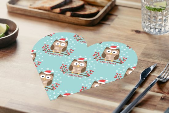Dessous de verre - Napperons de table - Napperons de table coeur - Motifs - Hibou - Noël - 6 pièces - Noël - Cadeau - Cadeau de Noël homme, femme et enfant