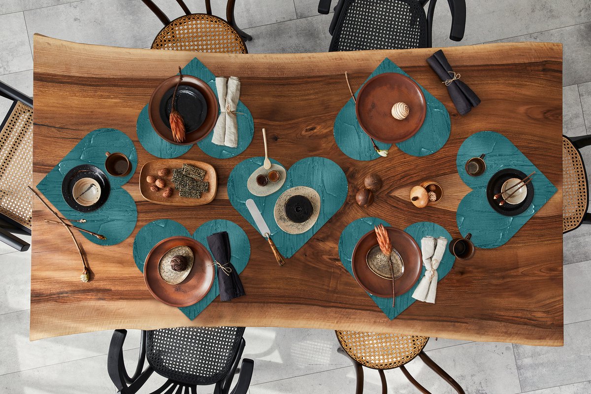 Onderleggers - Placemats - Placemats hartje - Verf - Turquoise - Abstract - 8 stuks