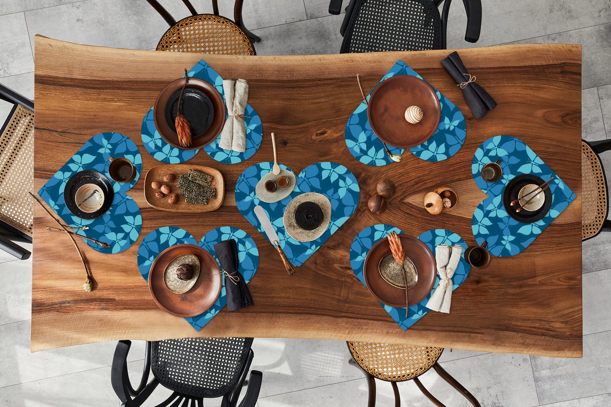 Onderleggers - Placemats - Placemats hartje - Vlinders - Patronen - Blauw - 8 stuks