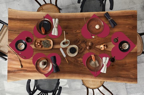 Sous-verres - Napperons de table - Napperons de table coeur - Marron - Rouge - Motifs - 6 pièces