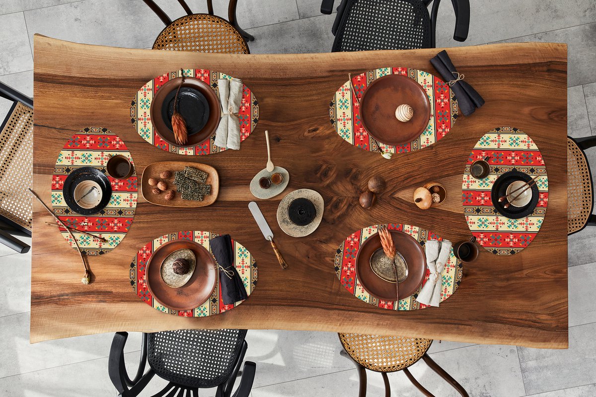 Placemats ovaal - Onderleggers - Ovale placemats - Indianen - Patronen - Abstract - 6 stuks