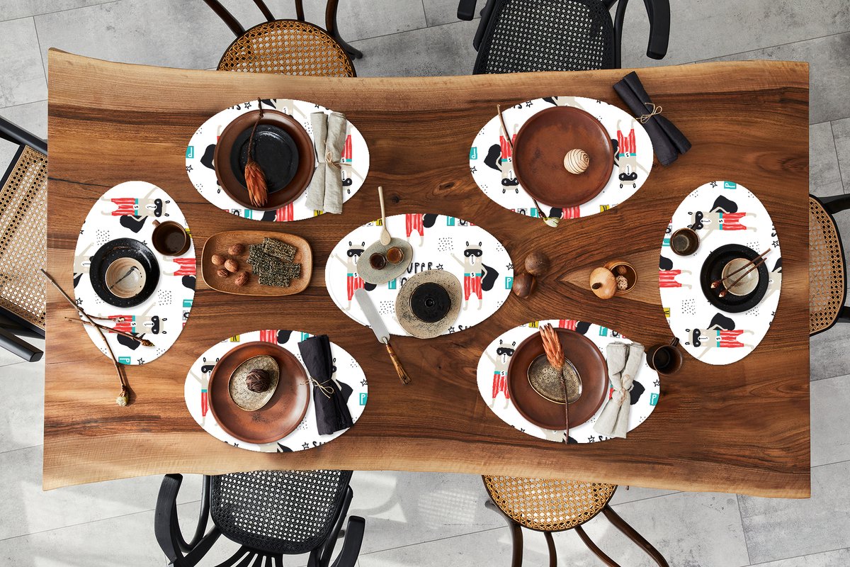 Placemats ovaal - Onderleggers - Ovale placemats - Jongens - Patroon - Superheld - 8 stuks