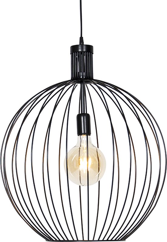 QAZQA wire-dos - Design Hanglamp eettafel - 1 lichts - Ø 500 mm - Zwart - Woonkamer | Slaapkamer | Keuken