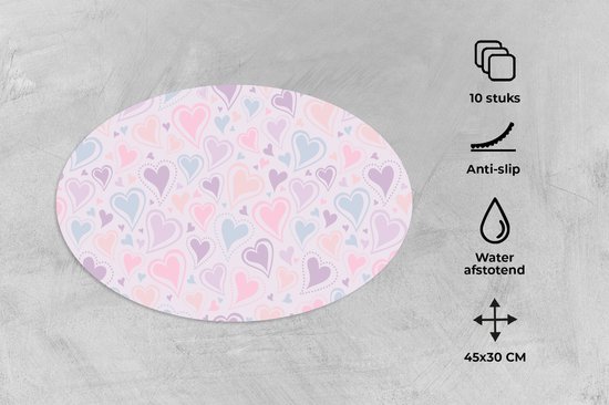 Napperons ovales - Sous-verres - Sets de table ovales - Meiden - Hartjes - Motifs - Fille - Kids - Enfants - 10 pièces