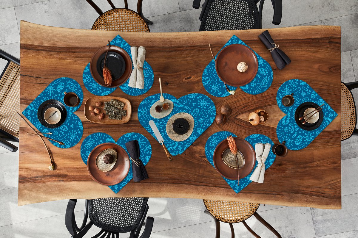 Onderleggers - Placemats - Placemats hartje - Blauw - Bacteriën - Virussen - Design - 10 stuks