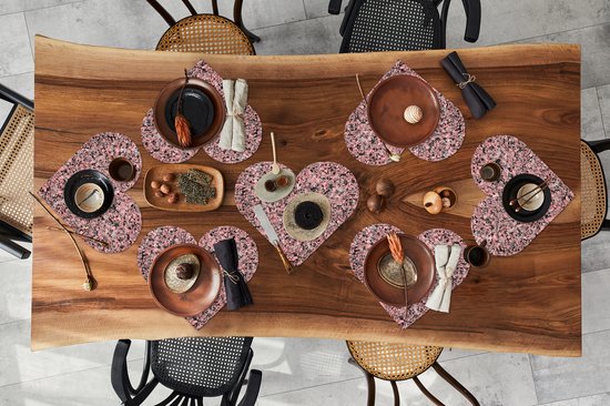 Napperons de table - Sets de table - Napperons coeur - Imprimé granit - Galets - Rose - Zwart - 8 pièces
