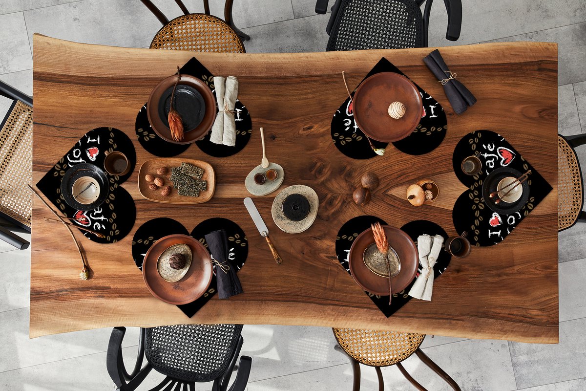Onderleggers - Placemats - Placemats hartje - Koffie - Patronen - Love - 6 stuks
