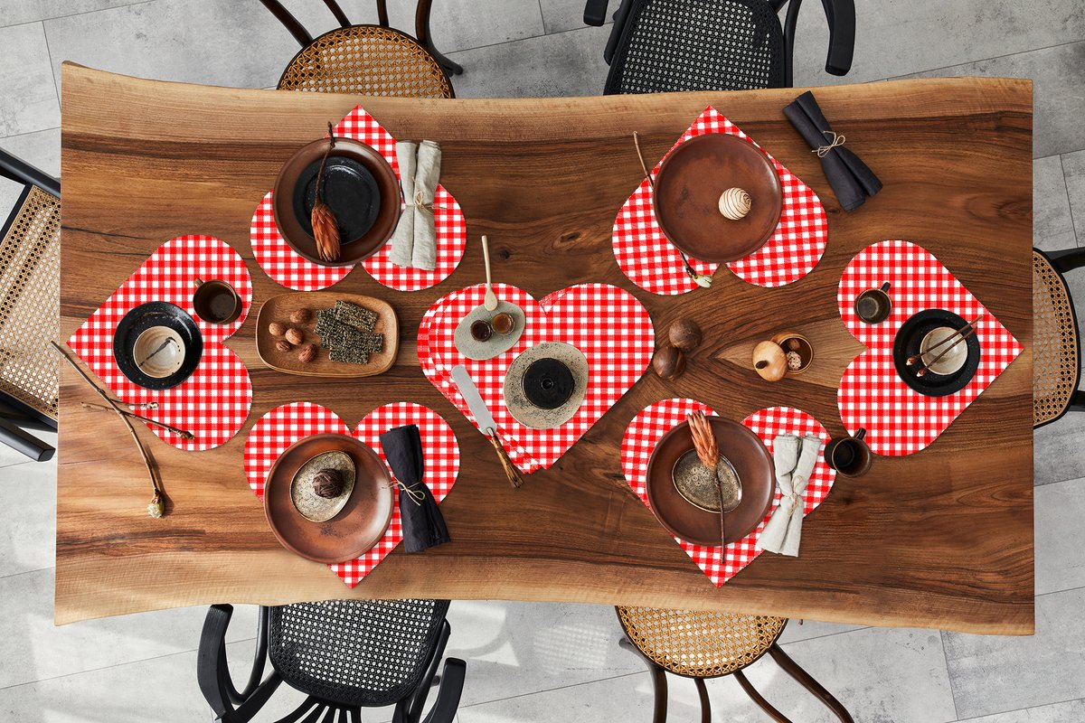 Onderleggers - Placemats - Placemats hartje - Rood - Rustiek - Patronen - 10 stuks
