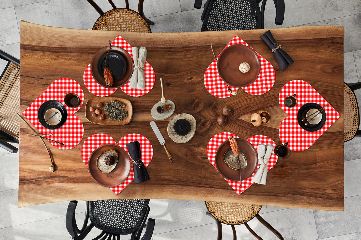 Onderleggers - Placemats - Placemats hartje - Rood - Rustiek - Patronen - 6 stuks