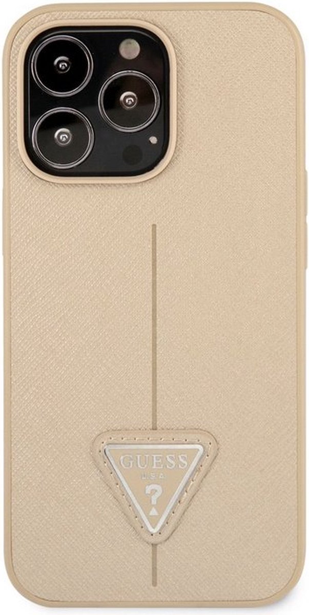Guess Saffiano Triangle Back Case - Geschikt voor Apple iPhone 13 Pro (6.1") - Beige