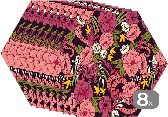 Napperons de table hexagon - Sets de table Sets de table - Set de table hexagone - Jungle - Fleurs - Motifs - 8 pièces