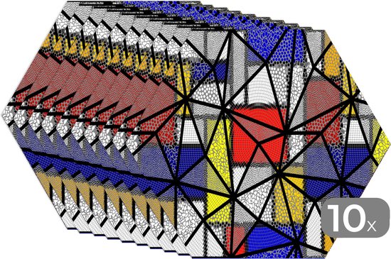 Napperons de table hexagon - Sets de table sets de table - Set de table hexagone - Mondrian - Abstrait - Motifs - 10 pièces