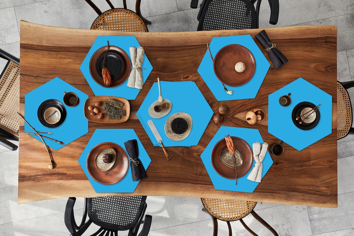 Placemats hexagon - Onderleggers placemats - Placemat zeshoek - Blauw - Licht - Kleuren - 10 stuks