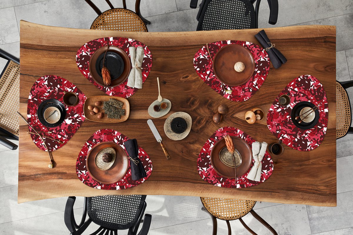 Placemat organisch - Placemats organic - Onderleggers - Patroon - Jungle - Rood - 6 stuks