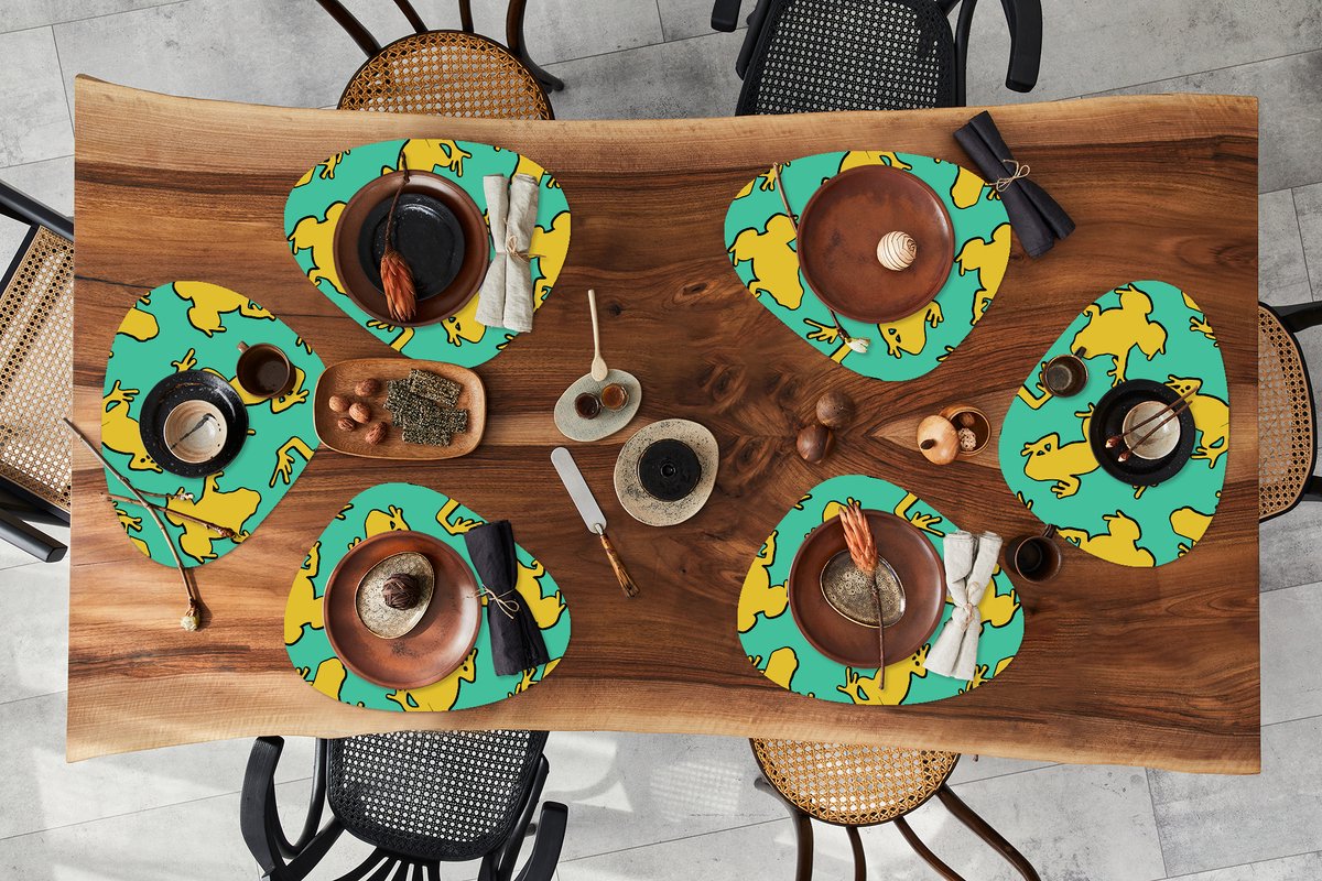 Placemat organisch - Placemats organic - Onderleggers - Patroon - Jungle - Kikkers - 6 stuks