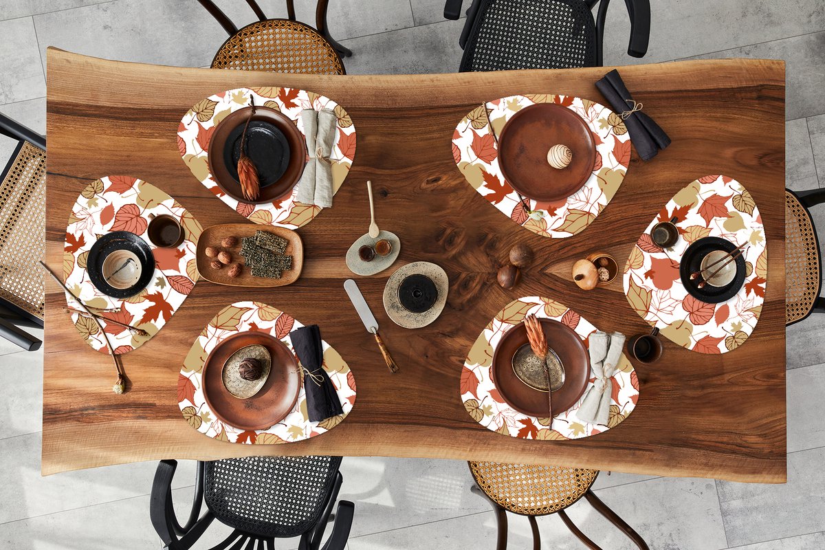 Placemat organisch - Placemats organic - Onderleggers - Patronen - Bladeren - Herfst - 6 stuks
