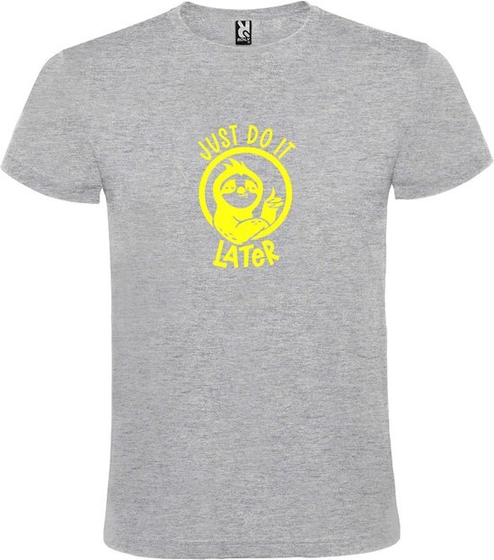 Grijs T shirt met print van " Just Do It Later " print Neon Geel size XXXL