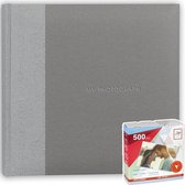 Fotoboek/fotoalbum Luis met 20 paginas grijs 24 x 24 x 2 cm inclusief 500 fotoplakkers/stickers
