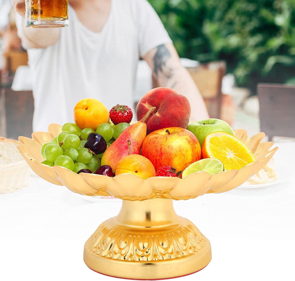 Metalen fruitschaal/fruitmand rond zilver met bloemenpatroon 28 x 28 cm