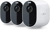 Arlo Essential draadloze WiFi-beveiligingscamera voor buiten, 1080p HD, 130˚ kleurennachtzicht, sirene & spotlight, bewegingsdetectie, 2-weg-audio, 6 mnd batterij, incl. proefp. Arlo Secure, 3 IP-Camera's, wit