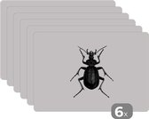 Placemat - Zwart wit - Kever - Vintage - Insecten - 45x30 cm - 6 stuks - Hittebestendig - Anti-Slip - Onderlegger - Afneembaar