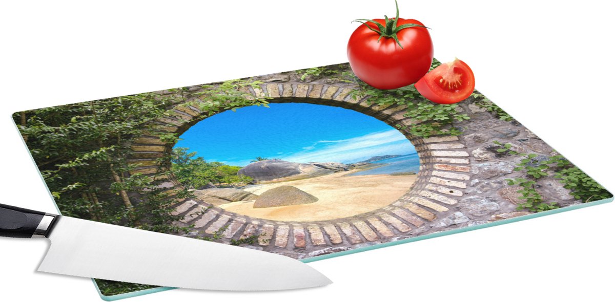 Glazen Snijplank - 39x28 - Zomer - Strand - Doorkijk - Tropical - Snijplanken Glas