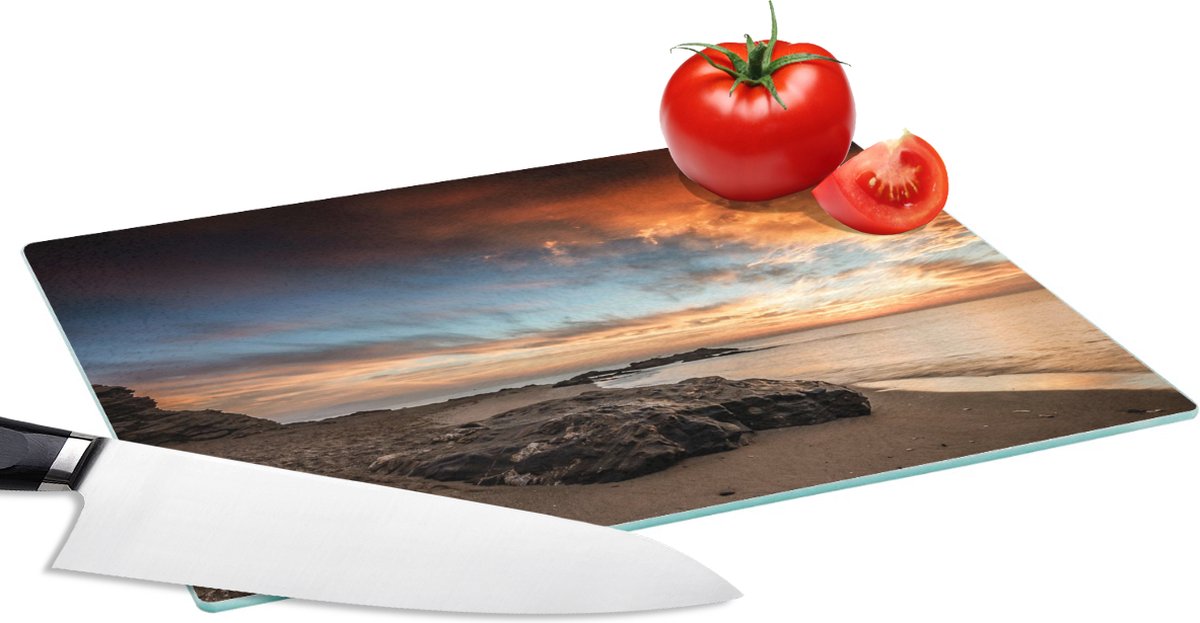 Glazen Snijplank - 28x20 - Strand - Stenen - Avond - Lucht - Natuur - Snijplanken Glas