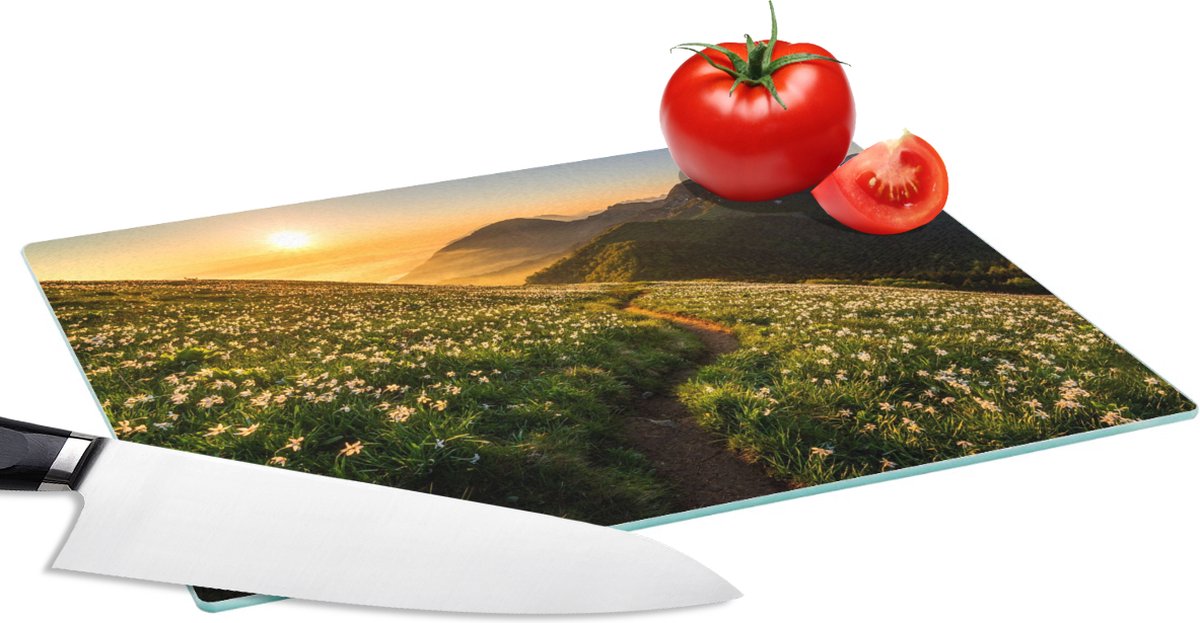Glazen Snijplank - 28x20 - Bloemen - Zon - Bergen - Snijplanken Glas
