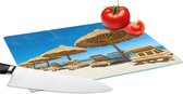 Glazen Snijplank - 28x20 - Strandstoel - Strand - Parasol - Zee - Zomer - Snijplanken Glas