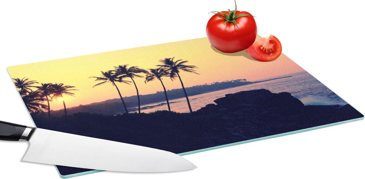 Glazen Snijplank - 39x28 - Zee - Palmboom - Avond - Landschap - Snijplanken Glas