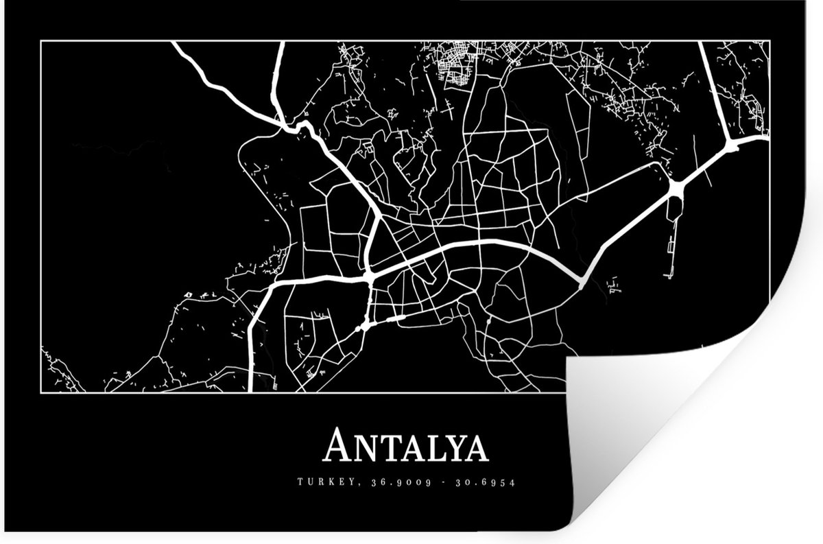 Muurstickers - Sticker Folie - Plattegrond - Kaart - Antalya - Stadskaart - 30x20 cm - Pla