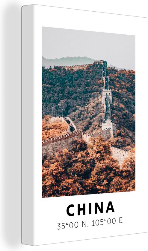 Canvas schilderij 90x140 cm - Wanddecoratie China - Chinese Muur - Herfst - Azië - Muurdecoratie woonkamer - Slaapkamer decoratie - Kamer accessoires - Schilderijen