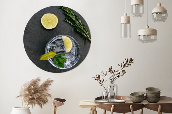 WallCircle - Cercle mural - Cercle mural intérieur - Cocktail - Glas - Citron vert - 140x140 cm - Décoration murale - Peintures ronds