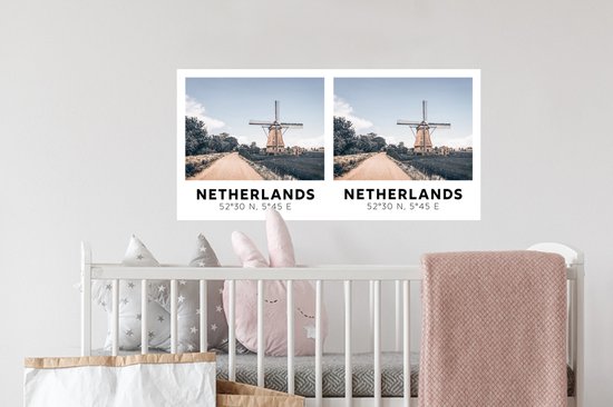 Stickers muraux - Film autocollant - Nederland - Moulin à vent - Vintage - Été - 80x40 cm - Film adhésif - Stickers muraux Chambre d'enfant - Papier peint autocollant