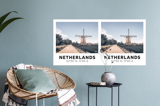 Stickers muraux - Film autocollant - Nederland - Moulin à vent - Vintage - Été - 80x40 cm - Film adhésif - Stickers muraux Chambre d'enfant - Papier peint autocollant
