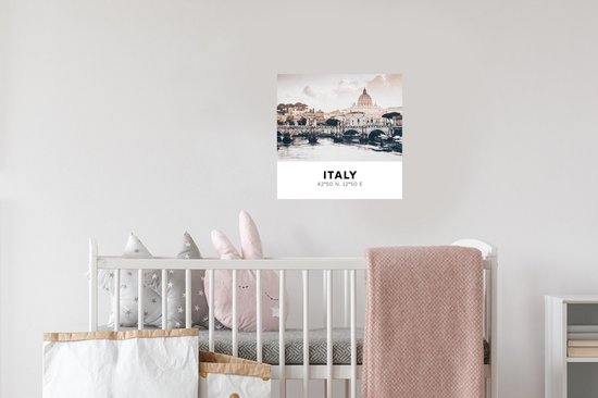 Muurstickers - Sticker Folie - Rome - Italië - Zomer - Skyline - Water - 30x30 cm - Plakfolie - Muurstickers Kinderkamer - Zelfklevend Behang - Zelfklevend behangpapier - Stickerfolie