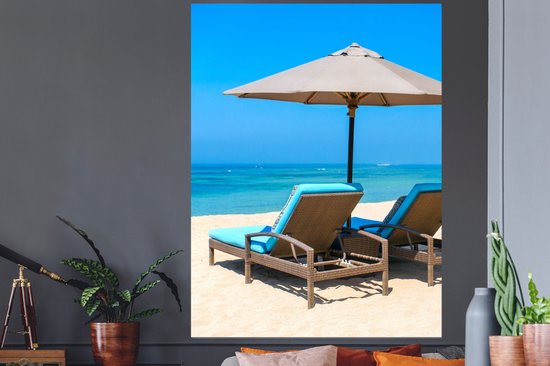 Muurstickers - Sticker Folie - Strandstoel - Parasol - Zomer - Zee - 120x160 cm - Plakfolie - Muurstickers Kinderkamer - Zelfklevend Behang XXL - Zelfklevend behangpapier - Stickerfolie