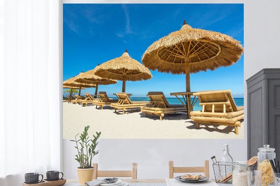 Stickers muraux - Chaise de Plage - Plage - Parasol - Mer - Été - 160x120 cm - Film Adhésif XXL