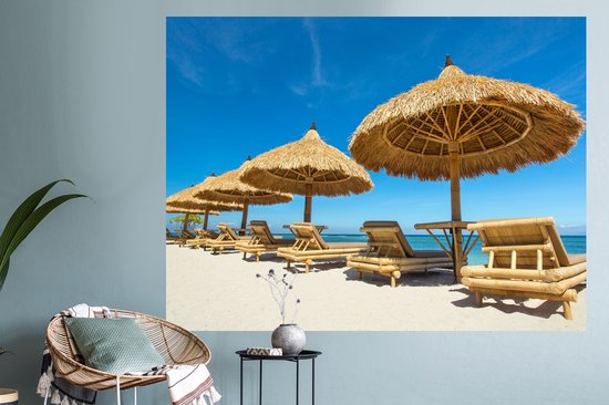 Stickers muraux - Chaise de Plage - Plage - Parasol - Mer - Été - 160x120 cm - Film Adhésif XXL