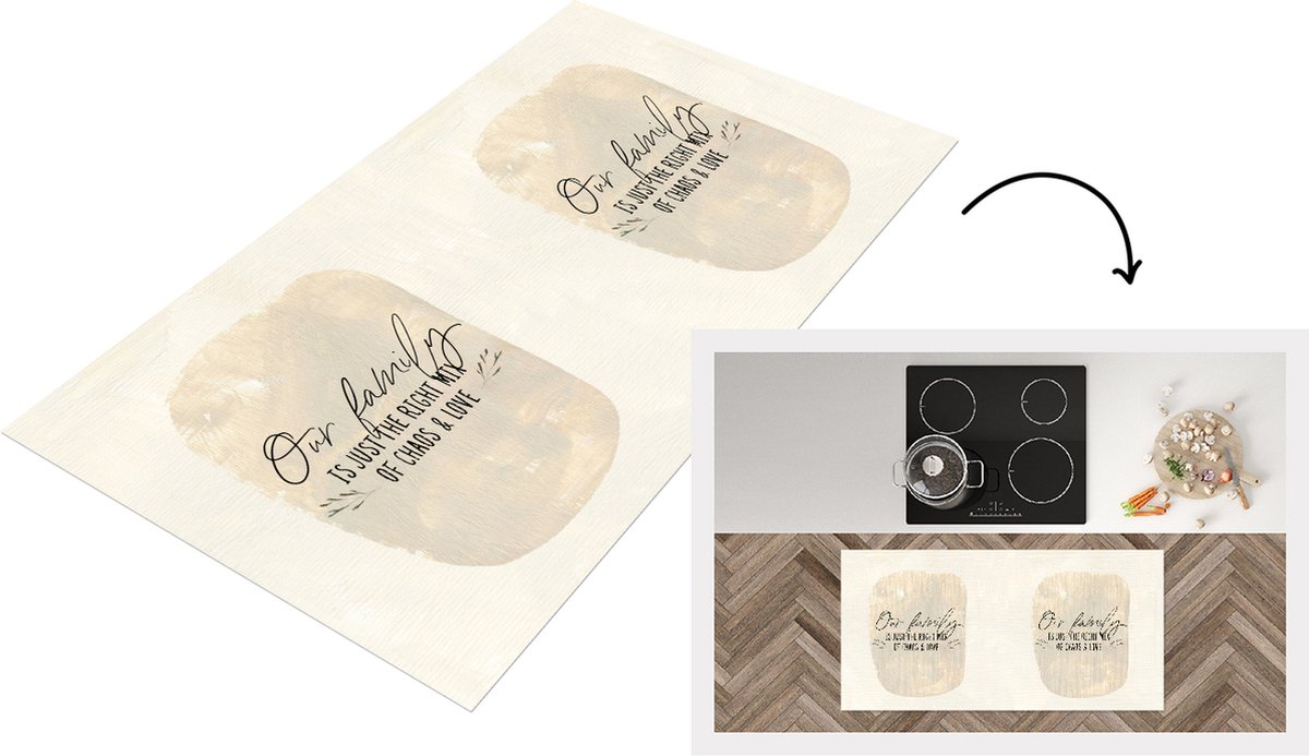 KitchenYeah Keukenloper - Loper keuken - Quotes - Our family is just the right mix of chaos & love - Spreuken - Familie - 120x60 cm - Keukenloper vinyl Multicolor